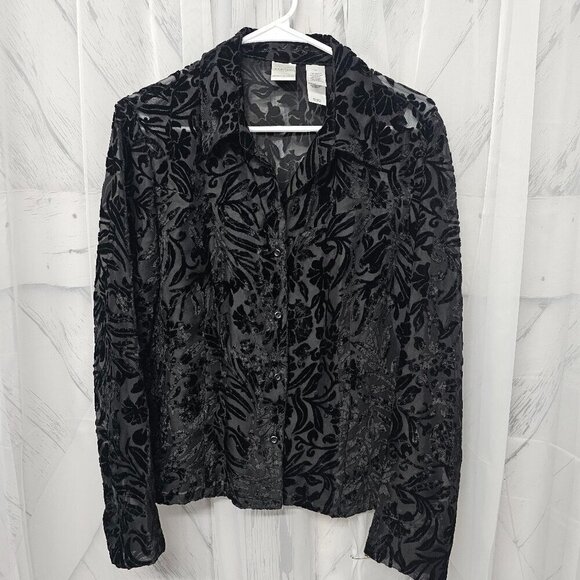 Emma James Blouse Black Velour Flocked Goth Whimsigoth Grunge 12 - Picture 8 of 12